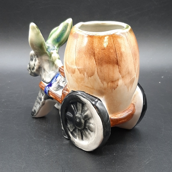 Vtg 1950's Kitsch Retro Ceramic Donkey with Cart and Barrel Planter Holder Japan - Picture 4 of 8